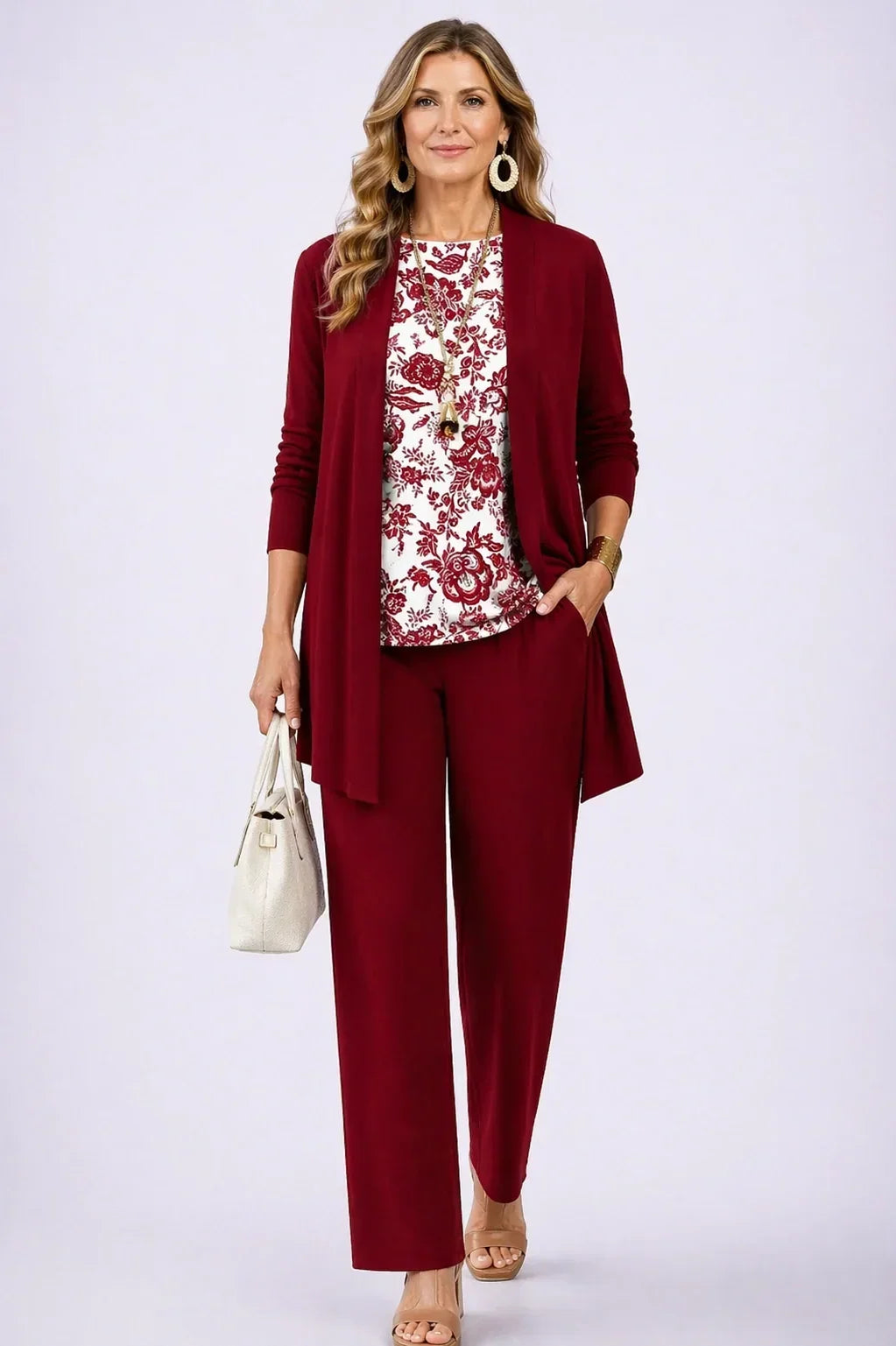 Holly | Burgundy Red Floral Three-Piece Set
