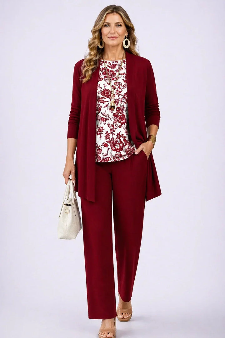 Holly | Burgundy Red Floral Three-Piece Set
