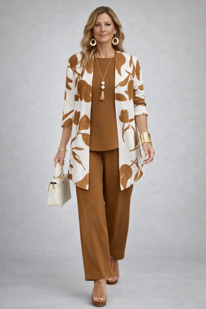 Henrietta | Caramel Leaf Print Three-Piece Set