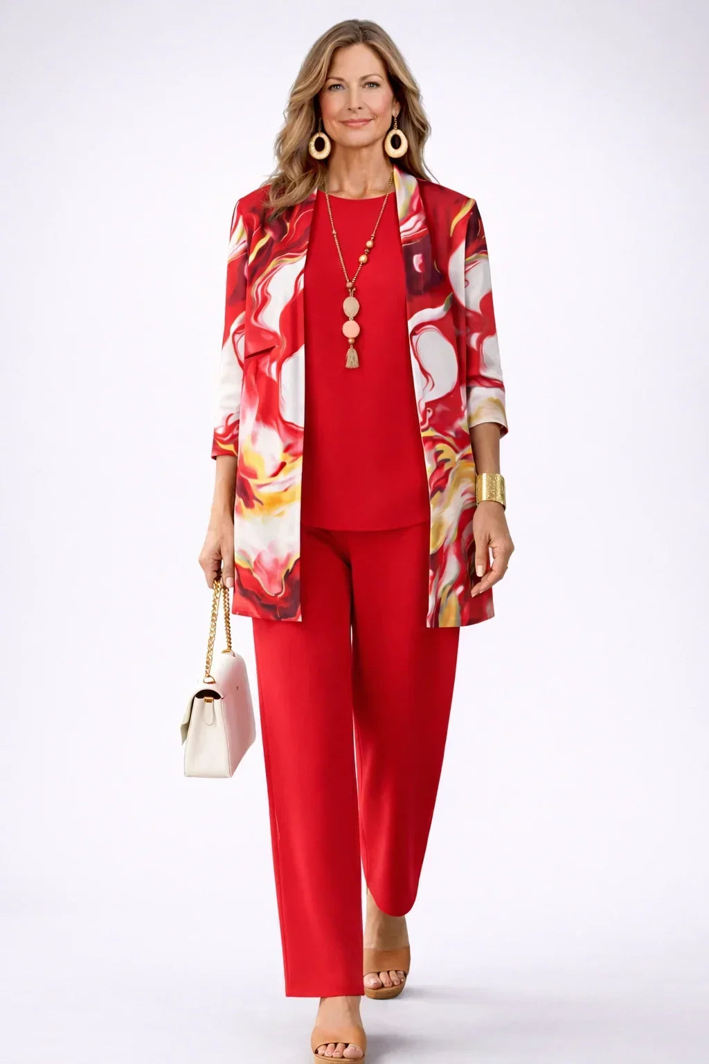 Theodora | Red Spiral Print Three-Piece Outfit