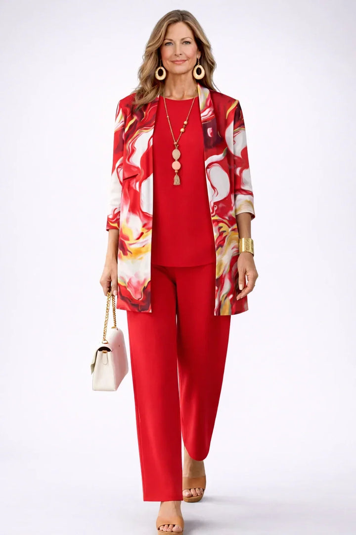 Theodora | Red Spiral Print Three-Piece Outfit