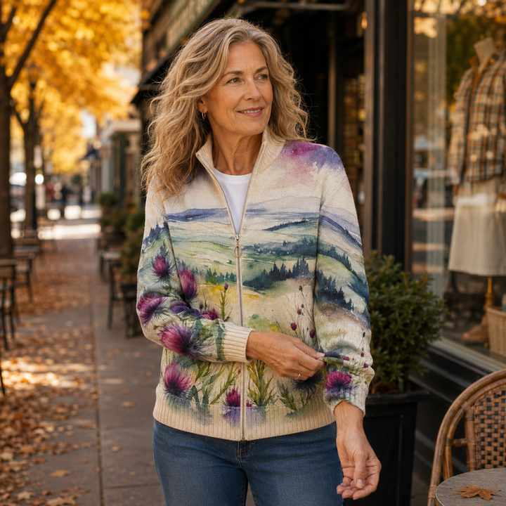 Ottoline | Thistle Landscape Zip Cardigan
