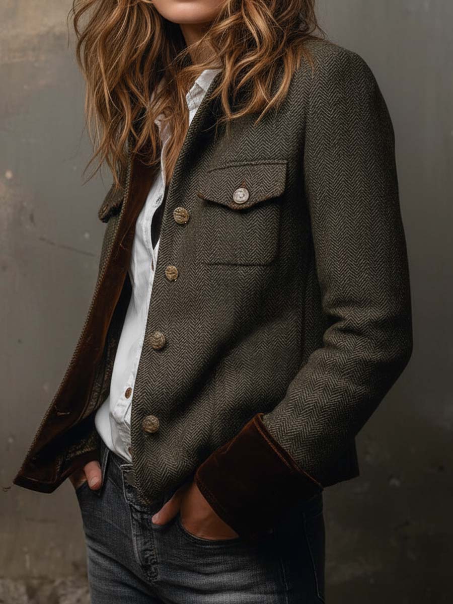 Honorine | Vintage Blazer with Contrasting Chevron Trims