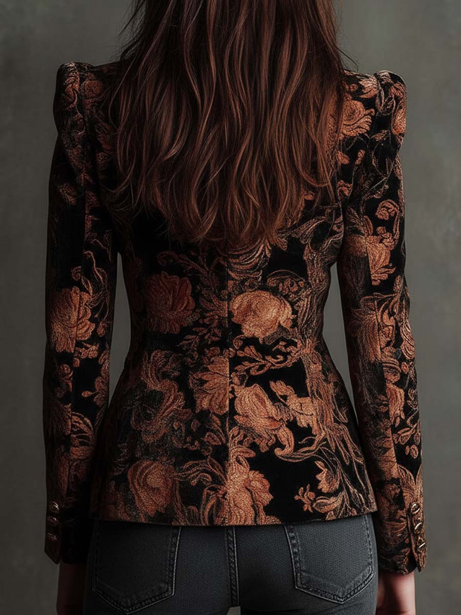 Bertille | Tailored Blazer with Black and Bronze Floral Print