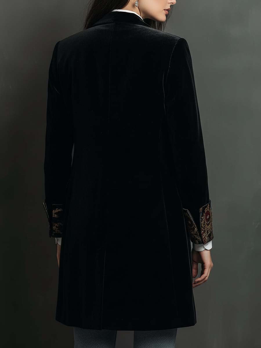 Léontine | Slim Fit Black Baroque Print Blazer