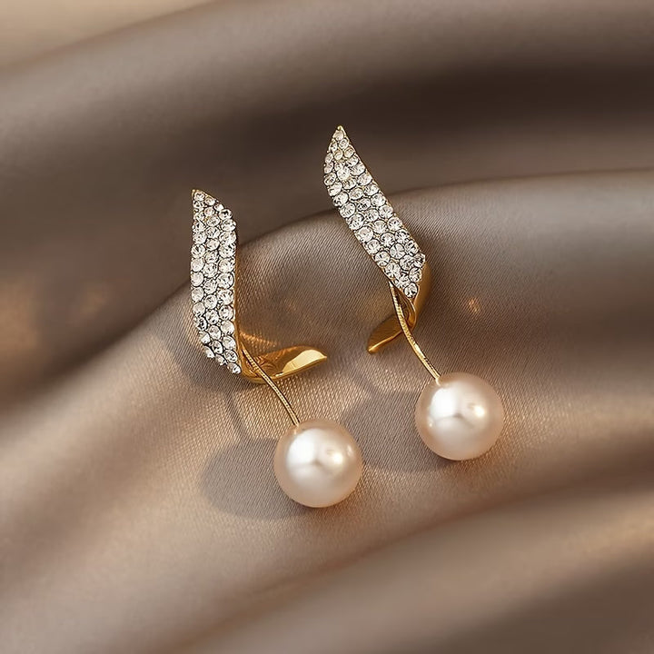 Pearl Earrings with Crystal Feather