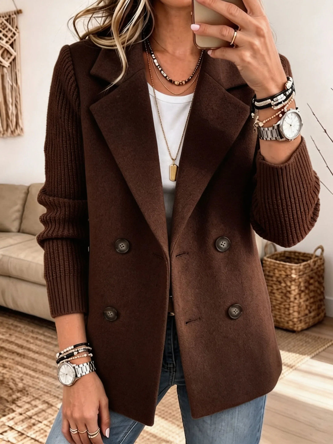 Women's Blazer with Knitted Sleeves — Elegant and Warm