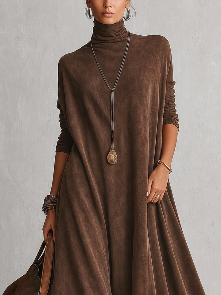 Paula | Long Suede-Effect Dress with Lace Hem