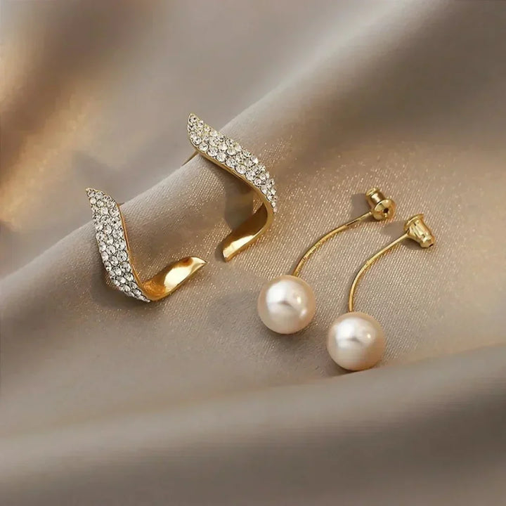 Pearl Earrings with Crystal Feather