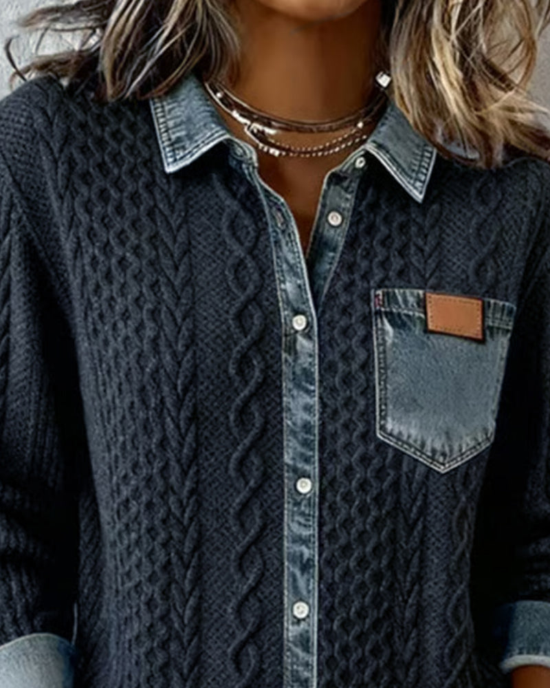 Long-Sleeve Shirt with Denim Details