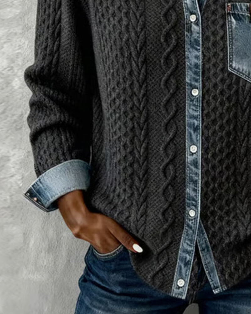 Long-Sleeve Shirt with Denim Details