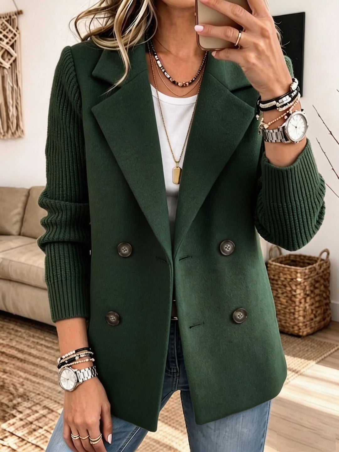 Women's Blazer with Knitted Sleeves — Elegant and Warm