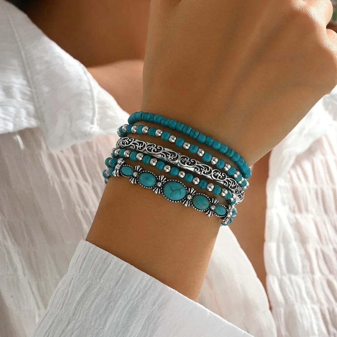 Mirella Boho Turquoise Bead Bracelet Set