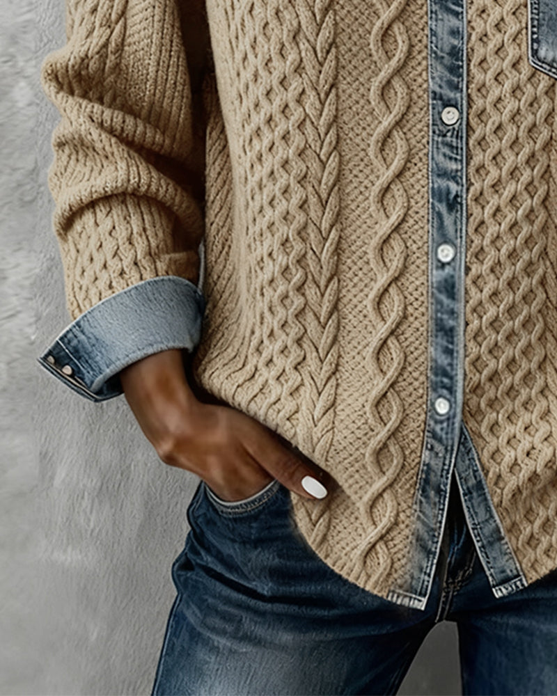 Long-Sleeve Shirt with Denim Details