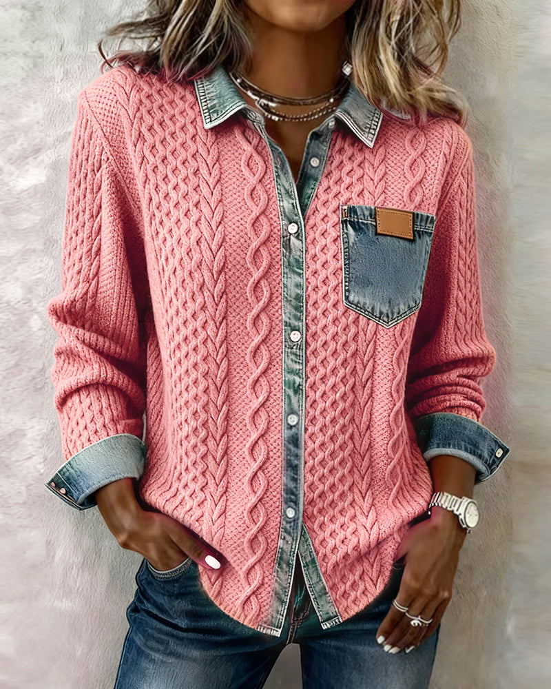 Long-Sleeve Shirt with Denim Details