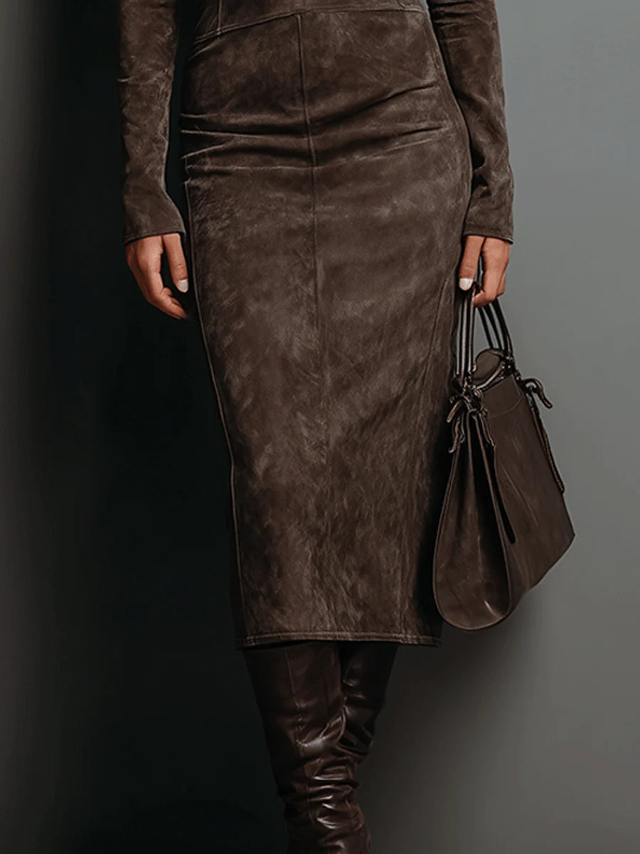 Lorène | Midi-Length Brown Dress