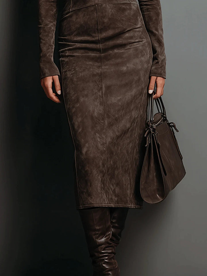 Lorène | Midi-Length Brown Dress