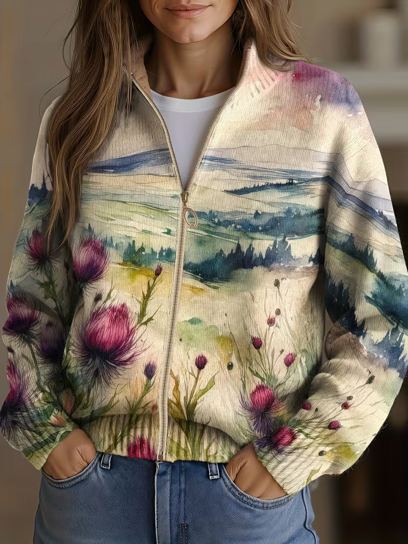 Ottoline | Thistle Landscape Zip Cardigan