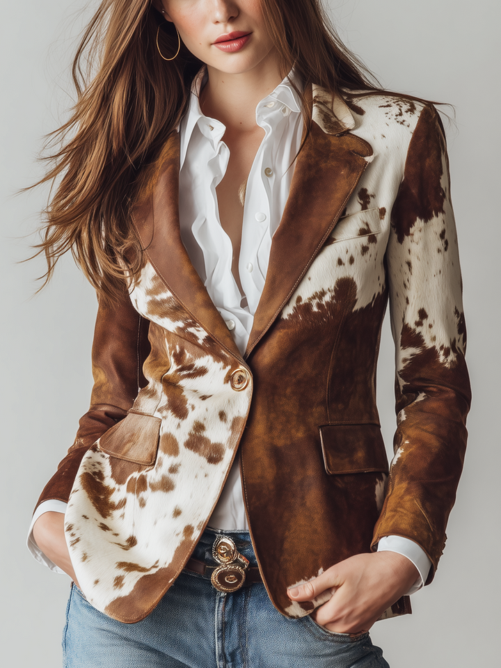 Agathe | Vintage Eco-Conscious Cow Print Blazer