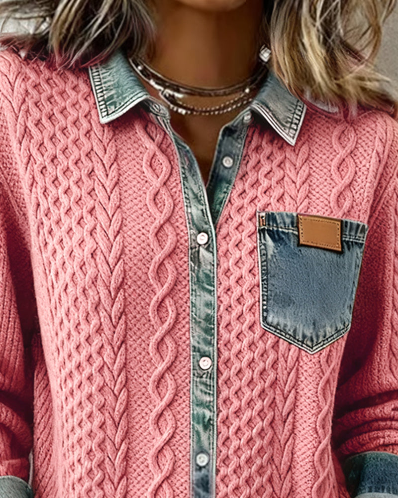 Long-Sleeve Shirt with Denim Details