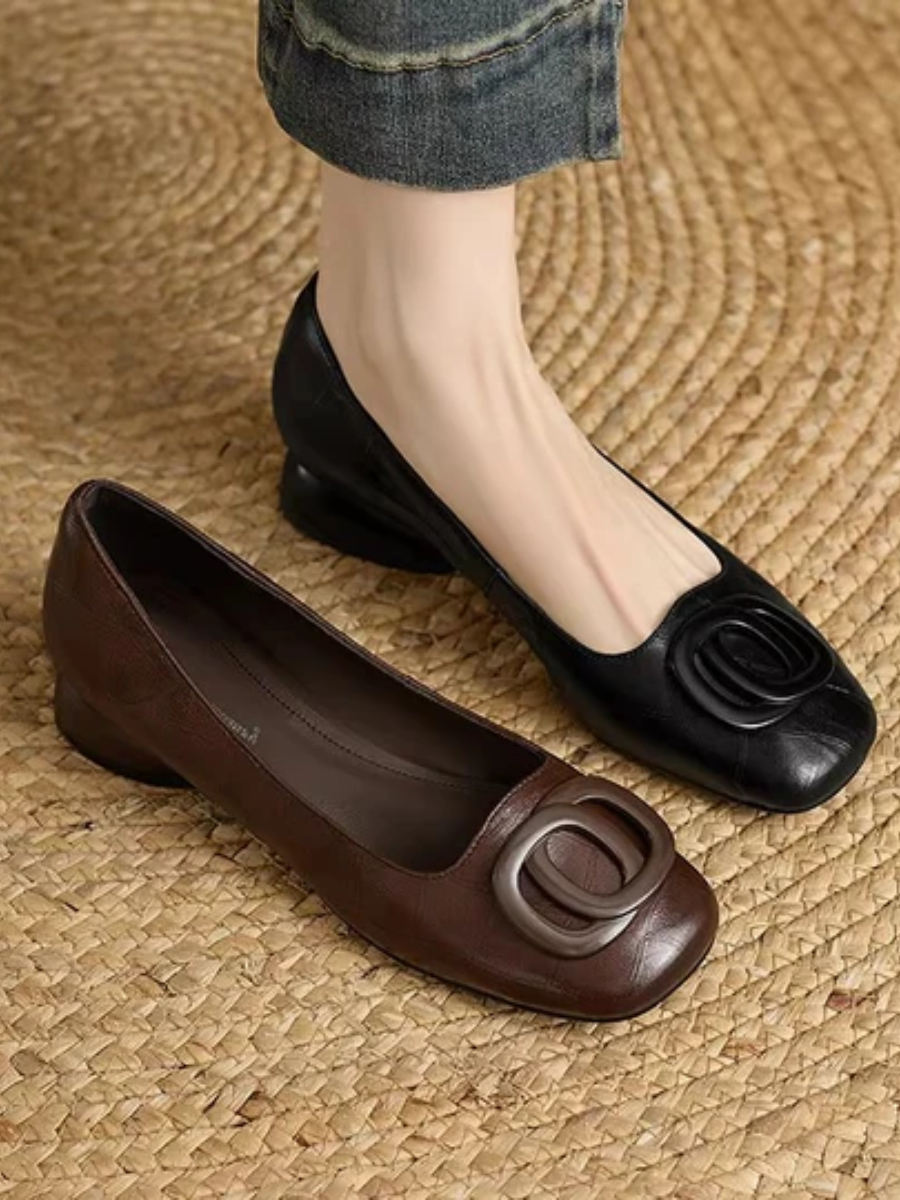 Margot Square-Toe Leather Ballerinas