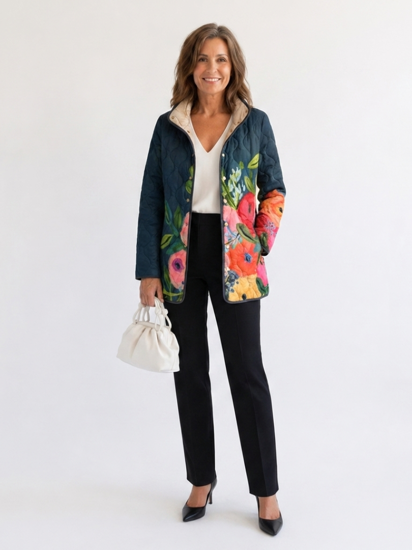 Camille Quilted Painted Flowers Jacket