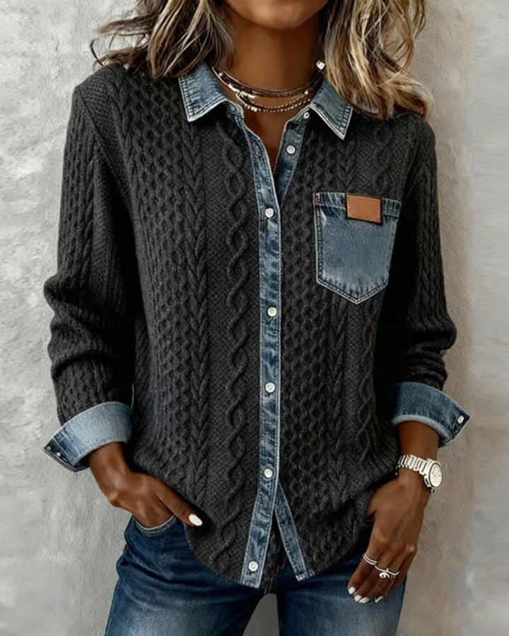 Long-Sleeve Shirt with Denim Details