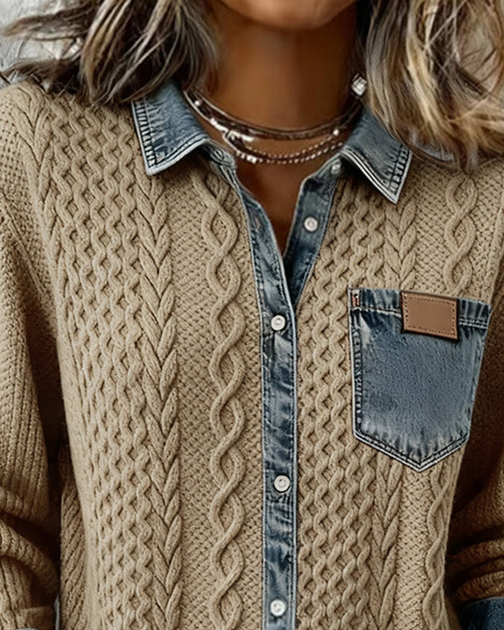 Long-Sleeve Shirt with Denim Details
