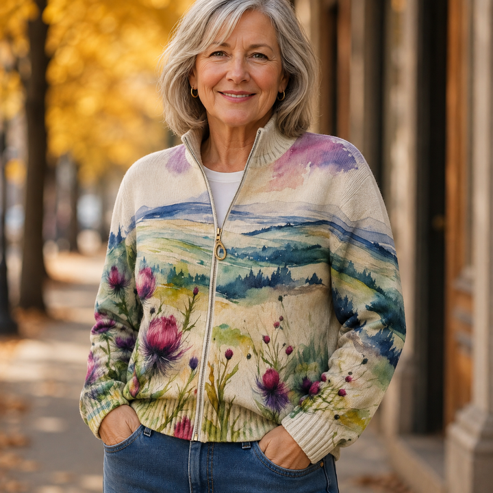 Ottoline | Thistle Landscape Zip Cardigan