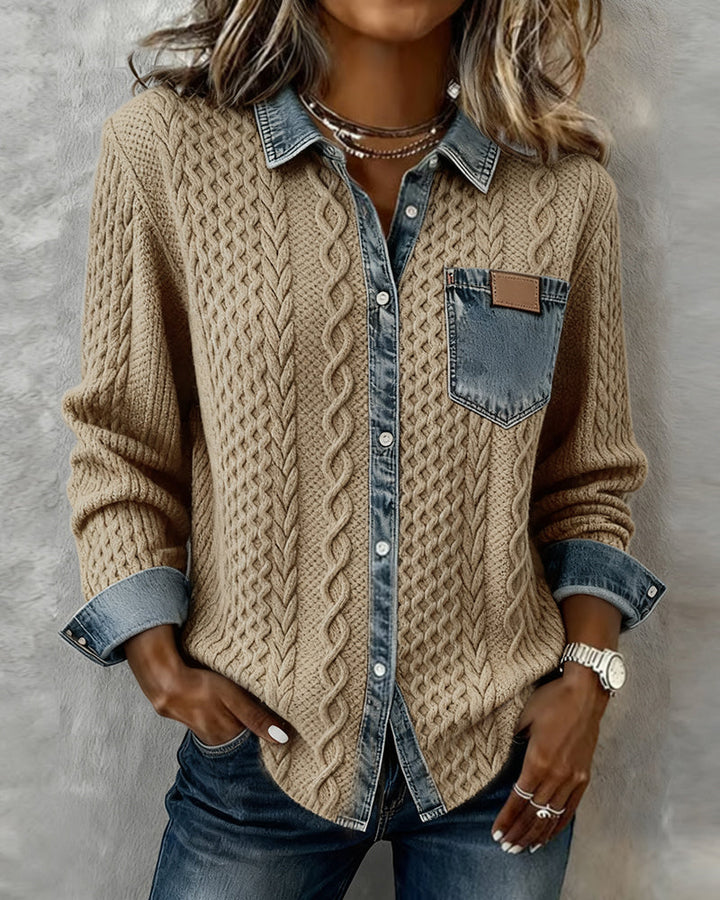 Long-Sleeve Shirt with Denim Details