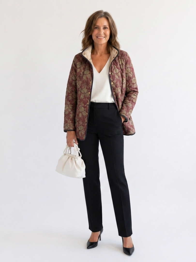 Sophie Quilted Plum Damask Jacket