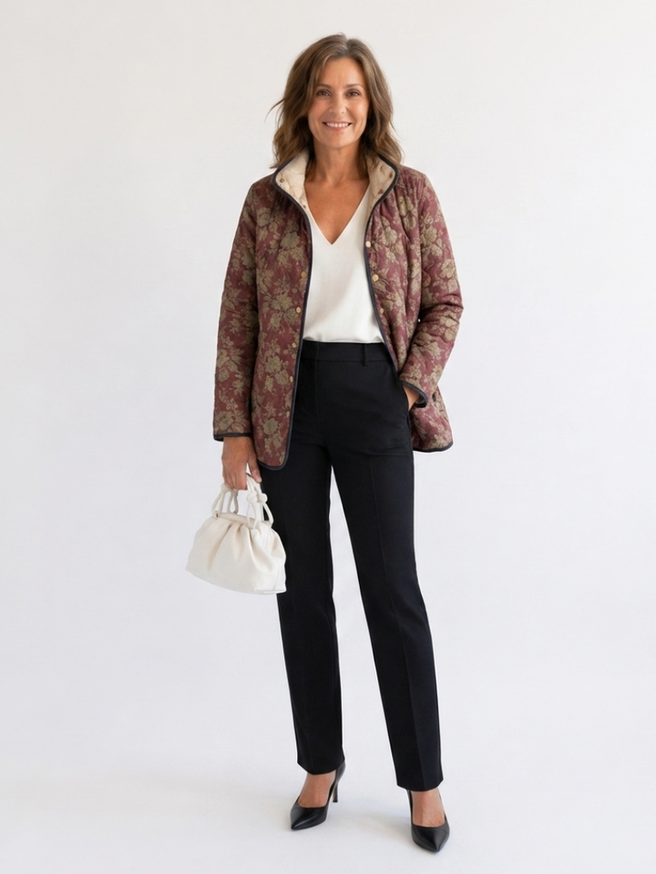 Sophie Quilted Plum Damask Jacket