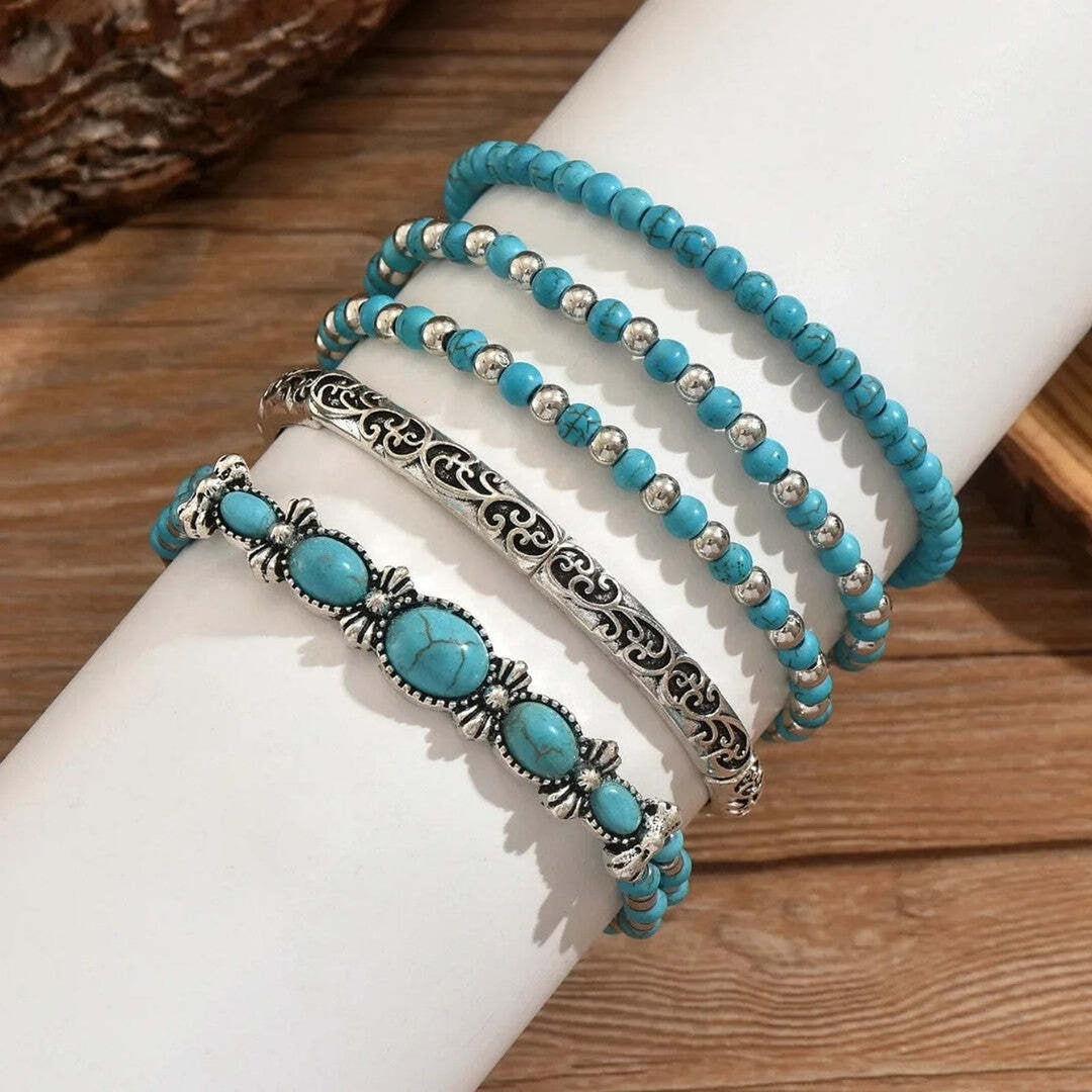 Mirella Boho Turquoise Bead Bracelet Set