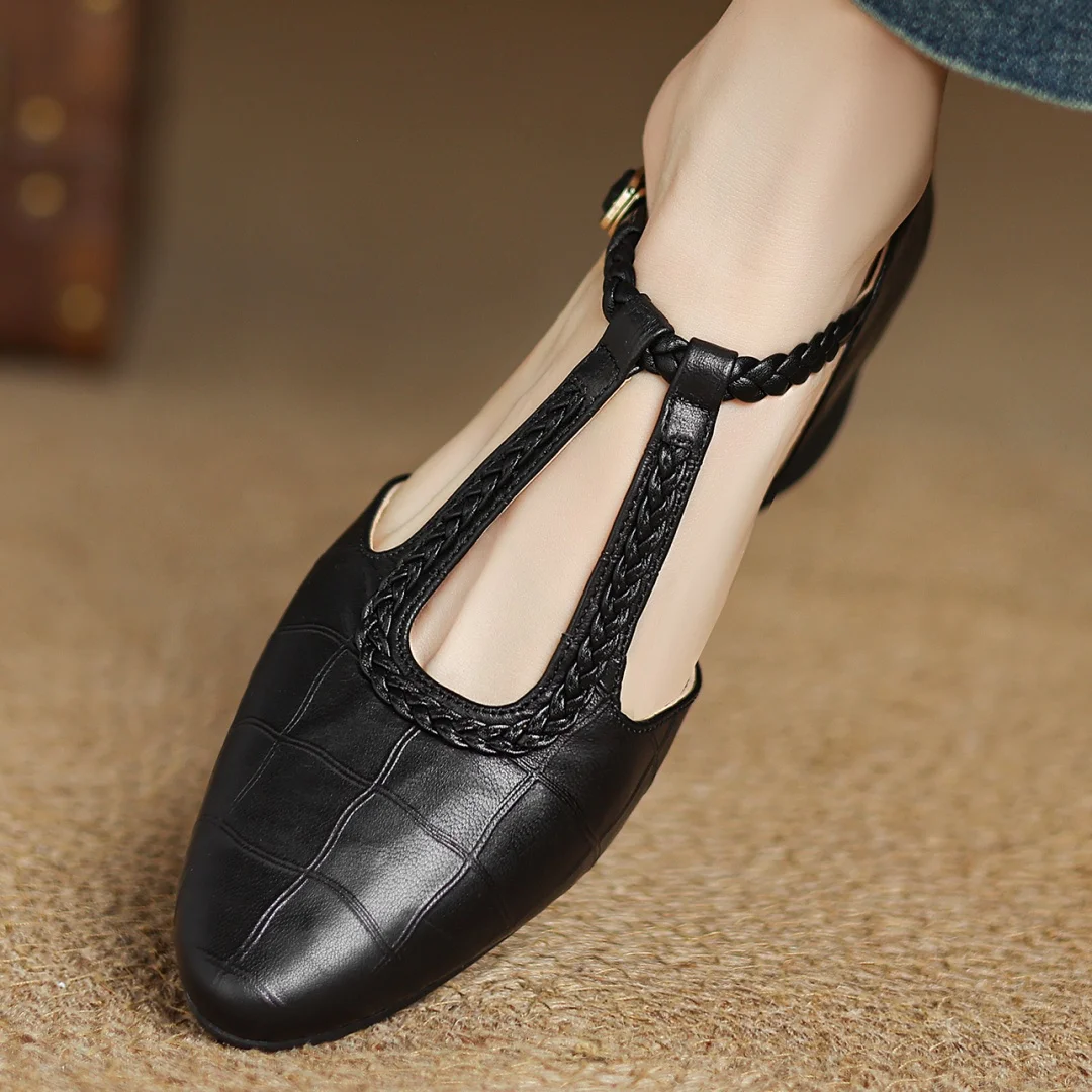 Juliette Woven Leather T-Bar Shoes