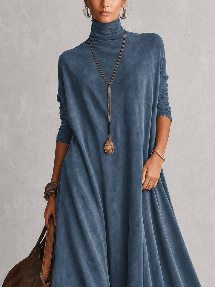 Petra | Long Suede-Effect Dress with Lace Hem