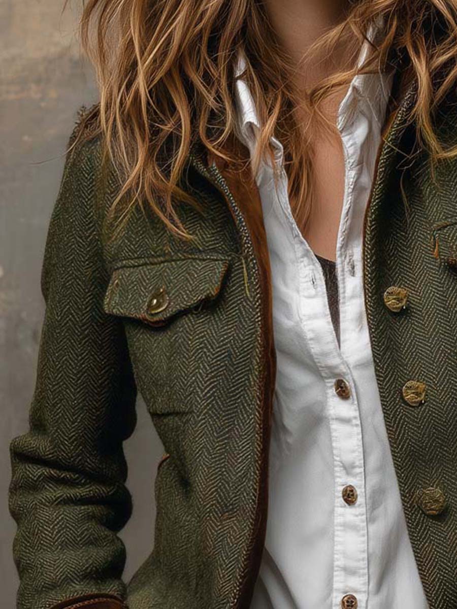 Honorine | Vintage Blazer with Contrasting Chevron Trims