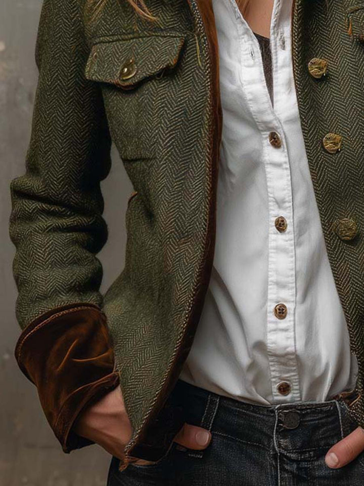 Honorine | Vintage Blazer with Contrasting Chevron Trims