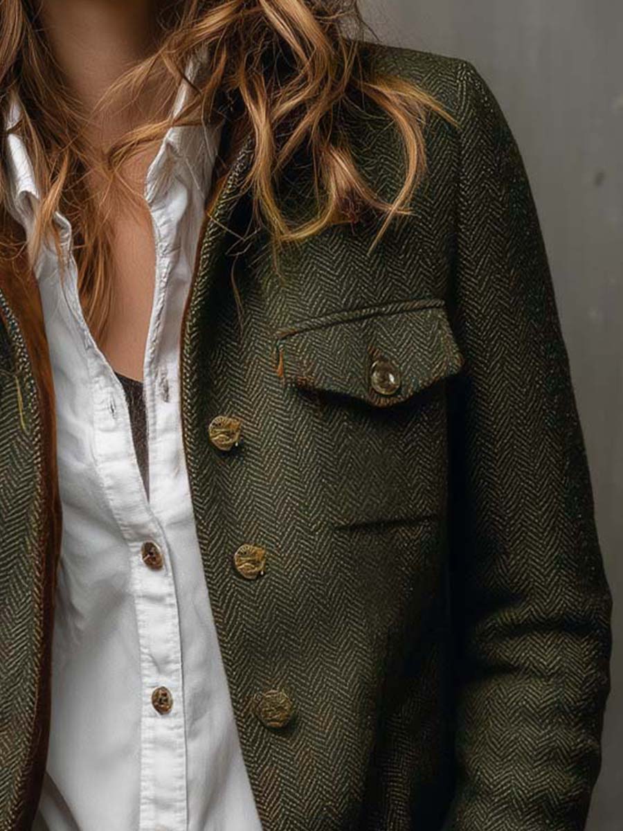 Honorine | Vintage Blazer with Contrasting Chevron Trims