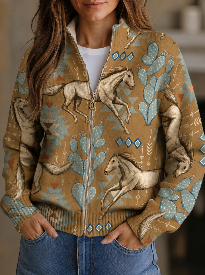 Chantal | Desert Horse and Cactus Zip Cardigan