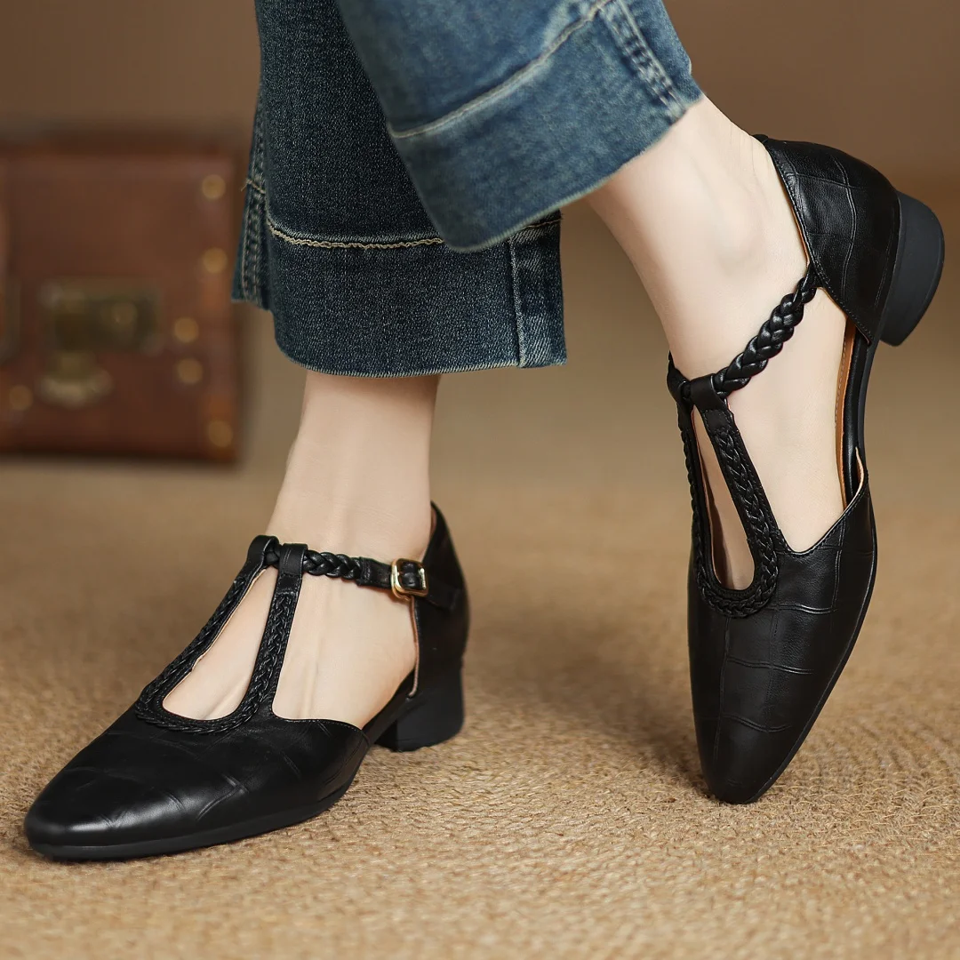 Juliette Woven Leather T-Bar Shoes