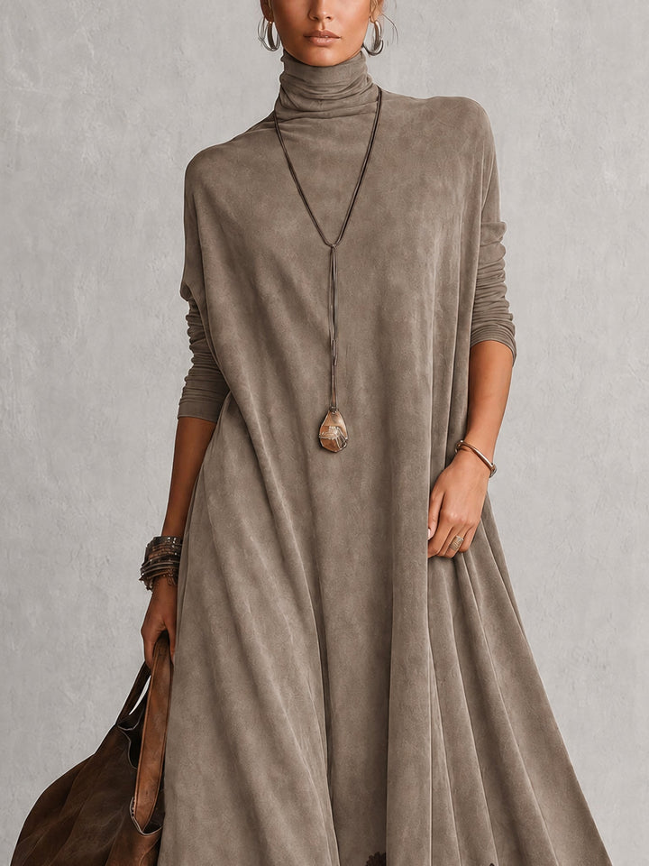 Pien | Long Suede-Effect Dress with Lace Hem