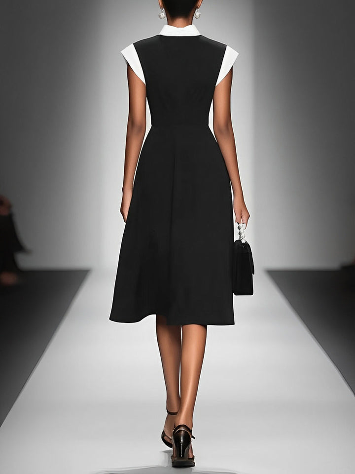 Ariane | Women's Square-Neck Midi Dress with Colour-Block Sleeves