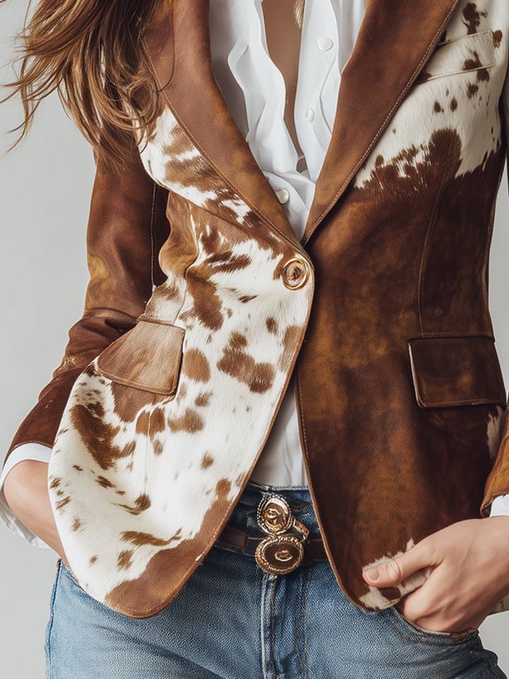 Agathe | Vintage Eco-Conscious Cow Print Blazer