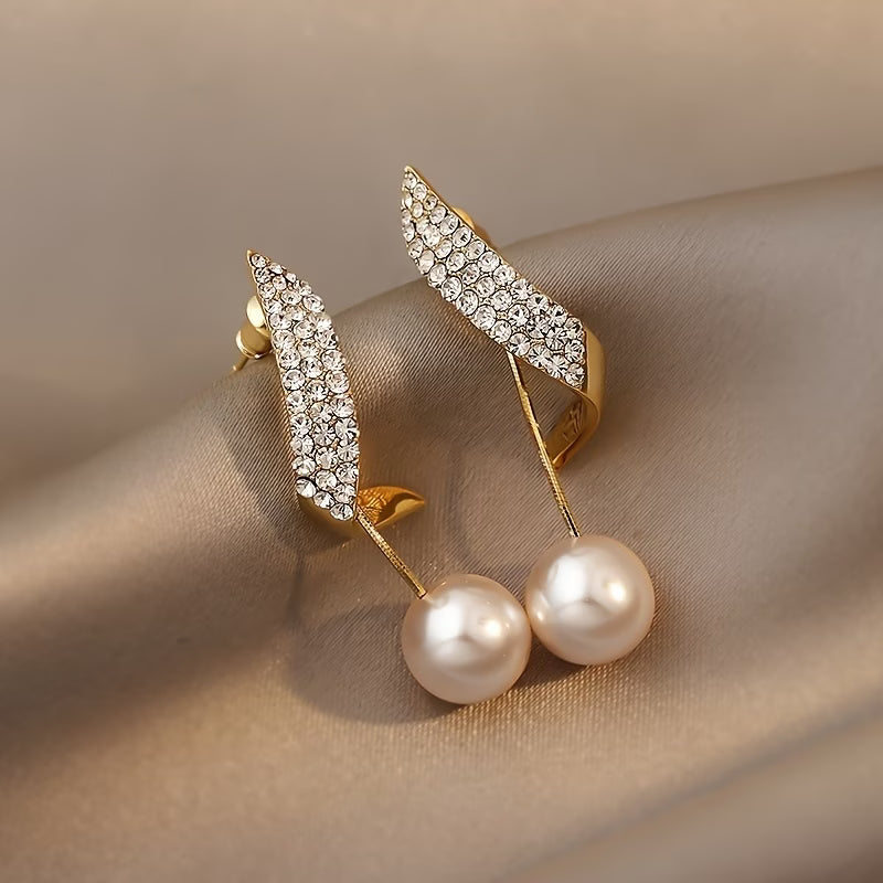 Pearl Earrings with Crystal Feather