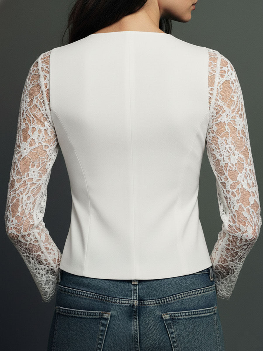 Noémie | Black High-Neck Blazer with Sheer Sleeves
