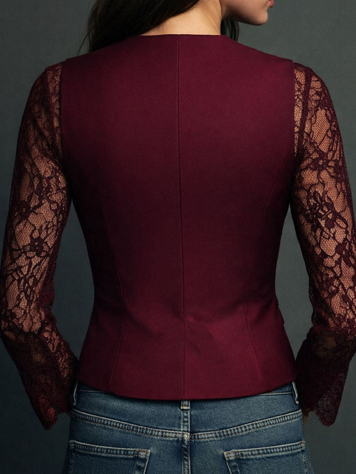 Noémie | Black High-Neck Blazer with Sheer Sleeves