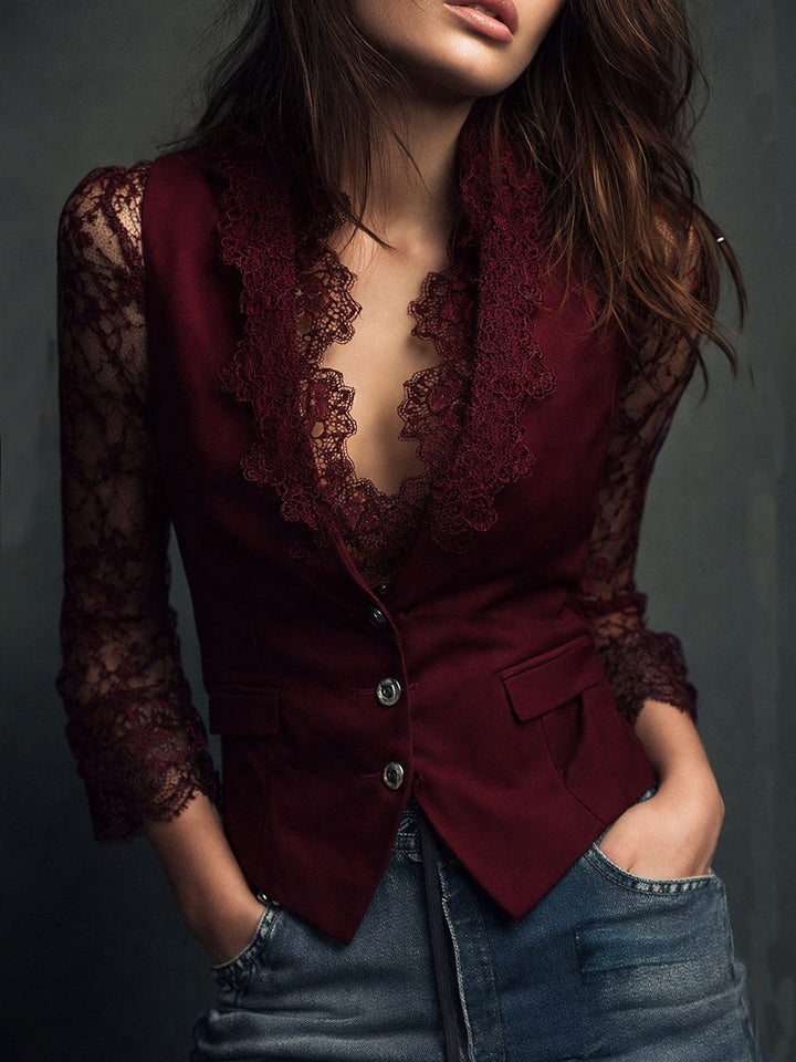 Noémie | Black High-Neck Blazer with Sheer Sleeves