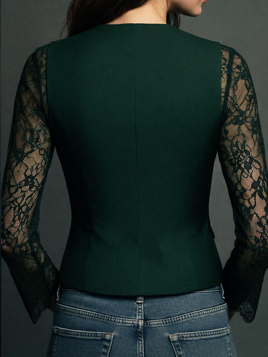Noémie | Black High-Neck Blazer with Sheer Sleeves
