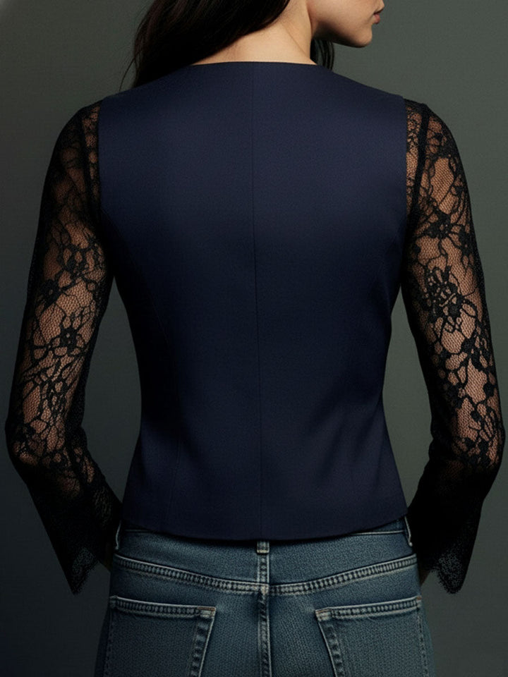 Noémie | Black High-Neck Blazer with Sheer Sleeves