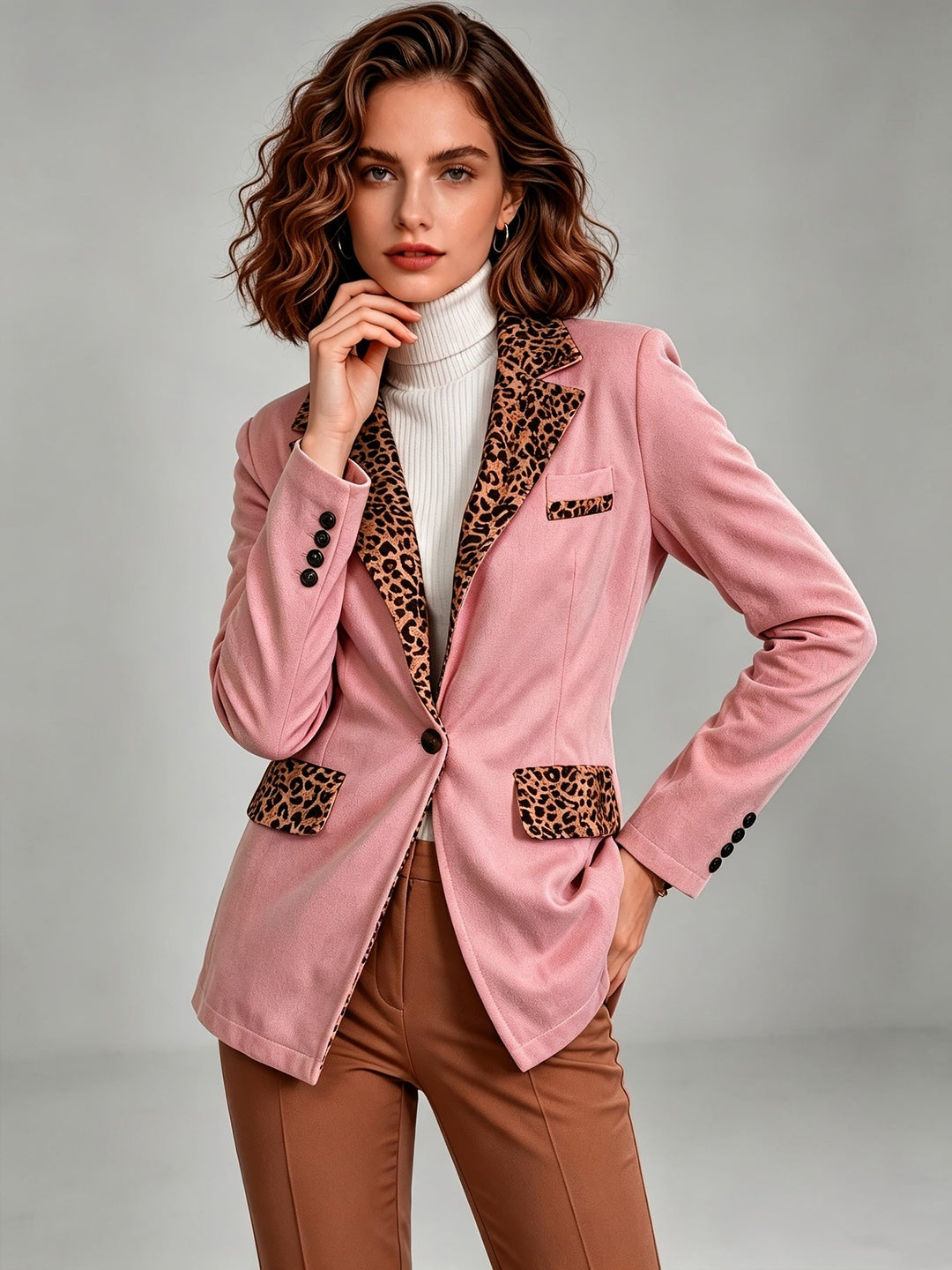 Clémentine | Fitted Velvet Blazer with Leopard Details